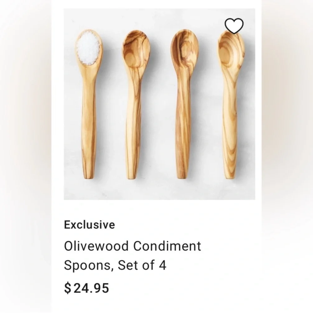 Williams Sonoma Olive Wood condiments Salt Spoons - Natural Wood set of 4
